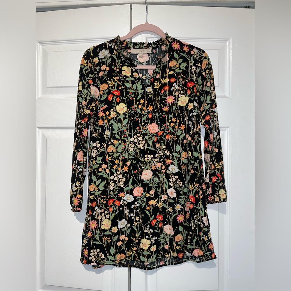 LOFT Floral Mini Dress - Black and Multicolor